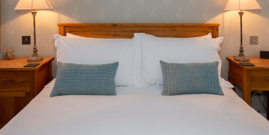 Broadbay House, Superking room detail with neutral decor with blue highlights.